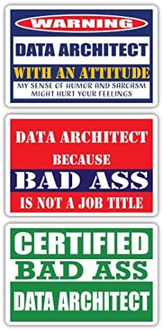 (x3) Certified Bad Ass Data Architect with an Attitude Етикети | Забавна Идея за подарък за кариера | Винил