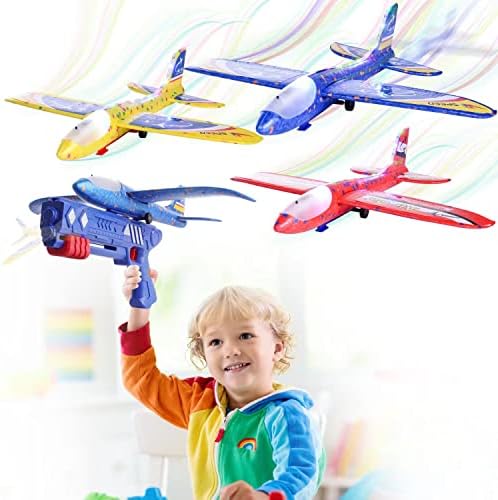 Agaommio 3 опаковки на детски Играчки за стартиране на самолети, 2 Режима на led Полет Пенопластовый Планер