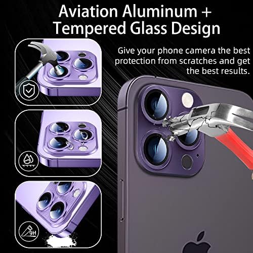 [2] ZXZone за iPhone 14 Pro / iPhone 14 Pro Max Защита на обектива на камерата Капак от закалено стъкло от алуминиева