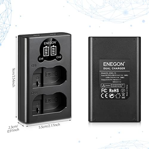 ENEGON EN-EL15/EL15a/EL15b/EL15c LCD USB зарядно устройство, съвместим с цифрови камери на Nikon Z6, Z7, D7500,