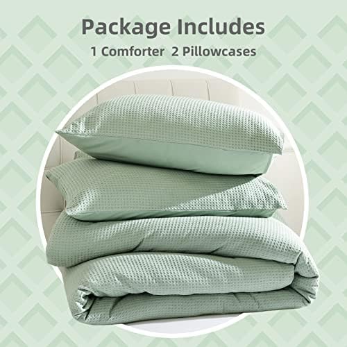 Комплект одеяла weigelia Queen, 3 броя, комплект, одеяла със зелени вафли градински чай и 2 Наволочками, Мек