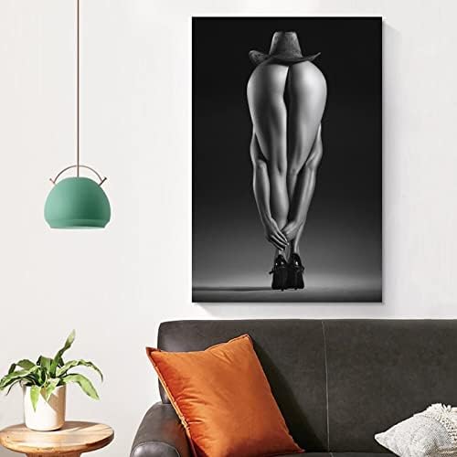 Модерни, Абстрактни Плакати Черно-Бял Плакат Чувствена Жена в Ковбойской Шапка Стенни Живопис Платно Картина