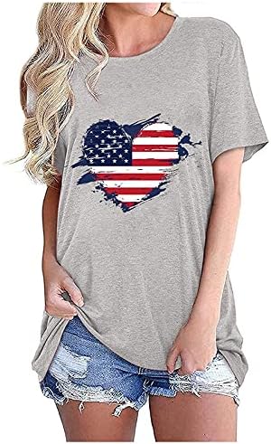 Женска Тениска с Американския Флаг, Блузи с Къс ръкав, през Цялата Силует, Ежедневна Туника, Риза, Прекрасна