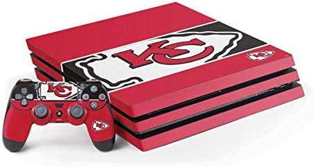 Игри кожата Skinit Decal, Съвместим с конзола PS4 Pro и комплект контролери - Официално лицензиран дизайн блок зона NFL Kansas City Chiefs