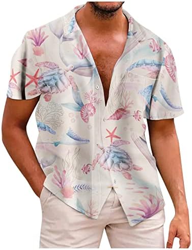 Мъжки Хавайска риза, Лятна Свободна Мода Мъжка Тениска с Принтом Копчета, Хавайски Топ с Къс ръкав и Джобове