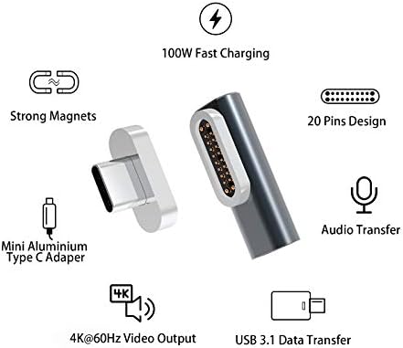 Магнитен USB адаптер C, жак LYARE 20 контакти Type C, подкрепа за зареждане на PD мощност 100 W, прехвърляне
