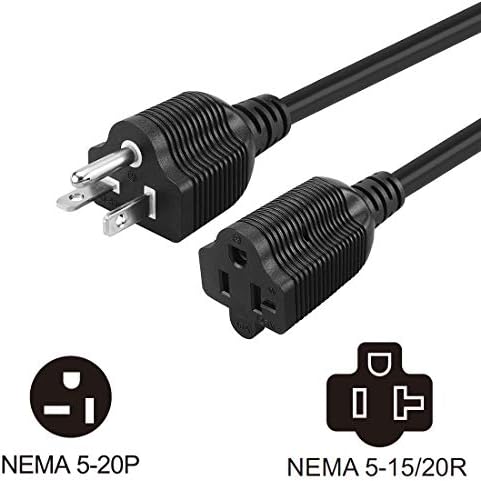 25 фута (7,6 м) Удължител Nema 5-20 P, Удлинительный захранващ кабел 12AWG от Nema 5-20 P до 5-20 R, Кабел с