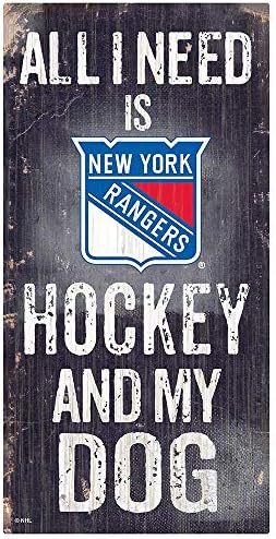 Хокей знак на НХЛ Ню Йорк Рейнджърс Унисекс Ню Йорк Рейнджърс и Моето куче, Цветовете на отбора, 6 x 12