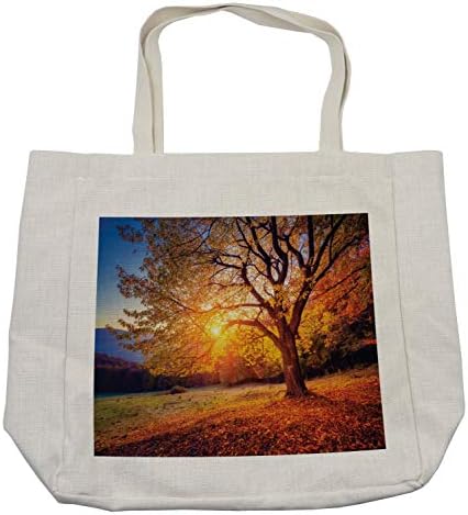 Пазарска чанта Ambesonne Есен Tree, Голям Величествен Есента дърво, Сбрасывающее Изсъхнали листа на Хълма, Сезонни