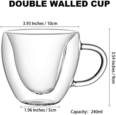 Чаена чаша Patelai във формата на сърце 240ml/ 8oz, Кафеена Чаша с двойни стени от Изолиран Стъкло, Прозрачен