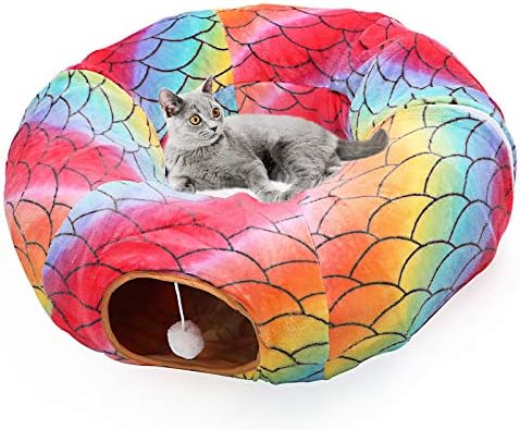 Голямо легло-тунел за котки LUCKITTY с плюшен калъф, пухкави играчки топки, малка възглавница и гъвкав дизайн
