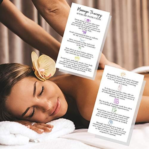 Карти с инструкции за последващата грижа за масаж | 50 Опаковки | Размер на визитка 2x3,5 инча | Бяло с дизайн