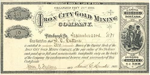 Желязо City Gold Mining Co. - Склад за сертификат