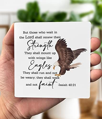 Подарък дървена Табела с християнски цитат от Исая 40: 31 Но Ония, Които чакат Господа, Плака с Дървена стойка,