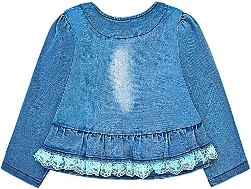 Peacolate/ Пролетно-Есенен Комплект Дрехи За Малките Момичета, Тениска с дълги ръкави от 3 теми, Деним яке и