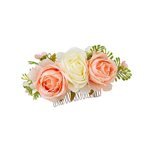 Сватбени щипки за коса, 1 Опаковка, Метални Странични Гребени за Коса с Изкуствени цветя, Рози, Цветни Щипки