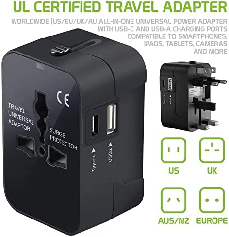 Международен захранващ адаптер USB Travel Plus, който е съвместим с мобилни телефони Lemon Ocean 4G, осигурява