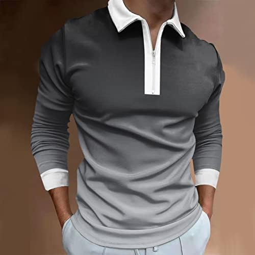 Мъжки ризи Поло WOCACHI с цип 1/4, Есенни и Зимни Улични Риза за Голф с дълъг Ръкав в Ретро стил, с Наклон,