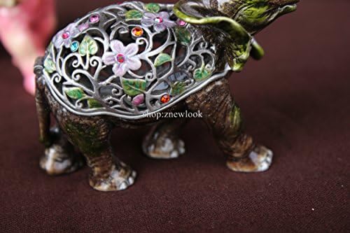 znewlook Оловен Антични Ковчег За Бижута във формата на Слон С Цветя В Ретро стил, Тайланд Подаръци под Формата