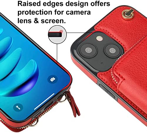 Калъф за носене в чантата си Bocasal по рамото за iPhone 14, Кожен Калъф-чантата с RFID заключване и държач