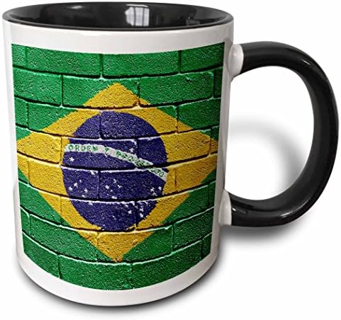 3dRose на Националния Флаг на Бразилия, Съставен На Тухлена стена, Бразилският Чаша, 11 грама, Черна