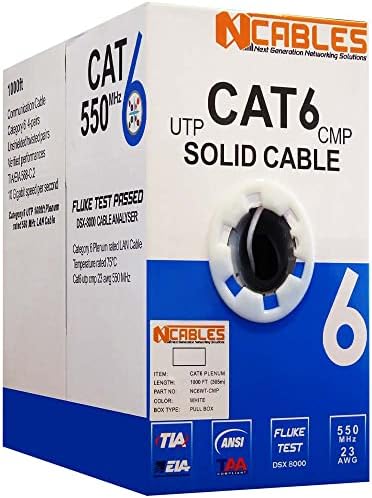 Номинален обем Cat6 23 AWG | Тествана от парсера Fluke | Кабел UTP Ethernet Син Бял Сив Черен (бял), на 1000