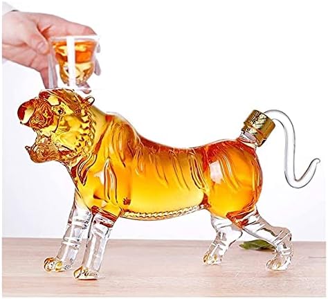 Индивидуален Вино Гарафа и Комплект Чаши за уиски с животни, Голяма Стъклена Фигурка Рев на Тигър обем 35 грама,