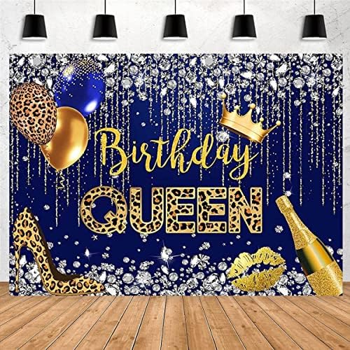 Рожден ден на Кралицата на Фон за Жените Момичета Леопард Царски Син и Златен Диамант на Короната Балон Шампанско