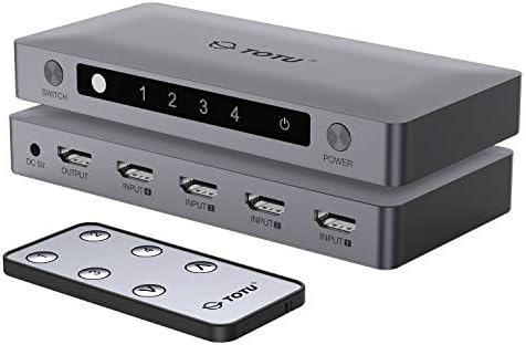 TOTU HDMI Switch с 4 порта (4 x 1) 4K 60Hz 2.0 HDMI Превключвател с IR дистанционно управление Поддържа HDR