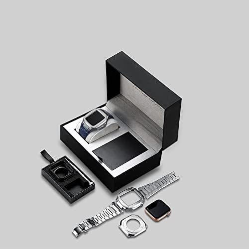 Каишка от неръждаема стомана БИК + Калъф за Apple Watch/6/5/4/3/2 Серия Модернизирани луксозни метални ленти,