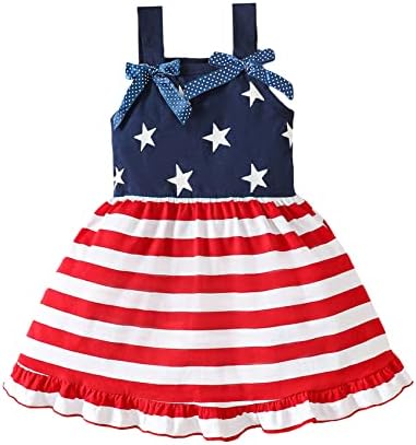 LYSMuch/ Дрешки за момиченца на 4 юли, Бебешка Рокля с Флага на сащ, Облекло за Деня На Независимостта