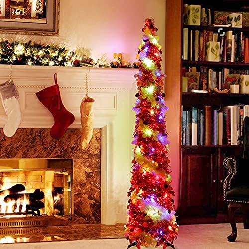 OurWarm 5-подножието Всплывающая Коледна елха с гирлянди, Сгъваема Изкуствена Коледна елха със светлини 8 Режими,