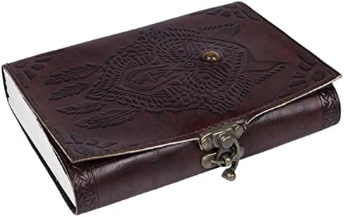 Уникален кожен дневник CAVALO - Be с отпечатан под формата на Вълк и Винтажным Полудрагоценным камък. Ръчна