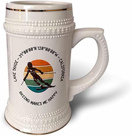3дРоуз-Лейк Тахо, Калифорния, САЩ. Жена-лыжница, черен, с бял текст. - Чаша за стейна на 22 унция (stn-375146-1)