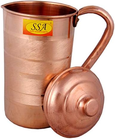 Стомна от чиста мед Shiv Shakti Arts® с 2 чаши - Комплект от съдове за пиене - Сребрист дизайн - (Капацитет
