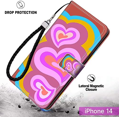 Чанта-портфейл DeweiDirect Подходящ за iPhone 14 с дизайнерски модел на тунела под формата на розови Сърца,