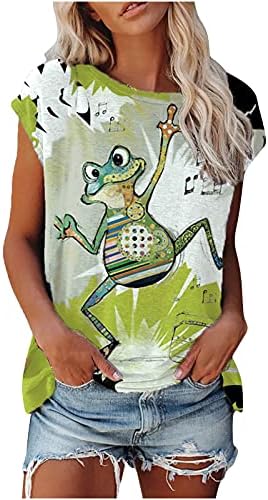 YSLMNOR Върхове с образа на Жаба във формата на Животно, за Жени, Сладък Тениски с Графичен Дизайн, Блуза с
