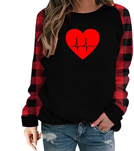 Женска Тениска с Принтом на Сърцето, Потници, Ризи с дълъг ръкав от Цветен Блок, Графични Ежедневните Свободни