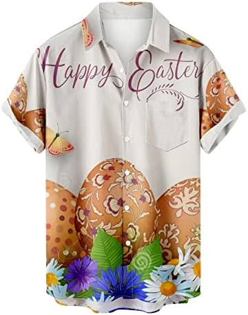 По-големи Размери, Тениска с Надпис Happy Easter, Мъжки Тениски с Къс Ръкав и Ревери, Свободни Ежедневни Тениски