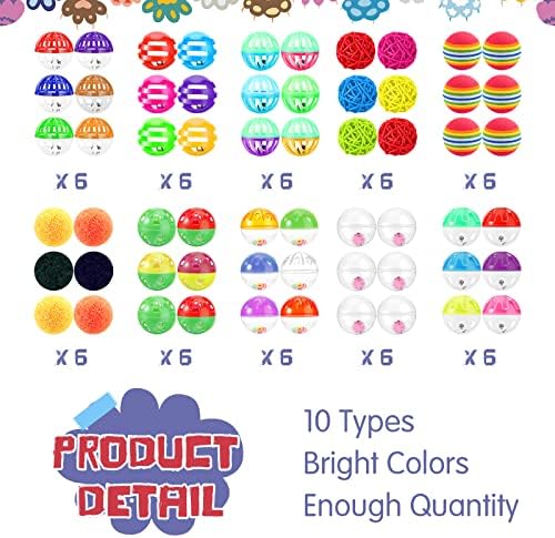 Deekin 60 Опаковките на Играчките за котки Пластмасови Шумни Играчки топки, за котки с Камбана, Дрънкалка за