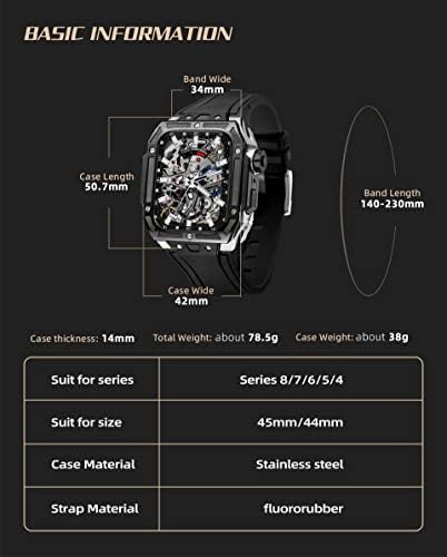 EKINS Луксозен Комплект Модификация корпус от въглеродни влакна за Apple Watch 45 мм Viton Каишка за часовник