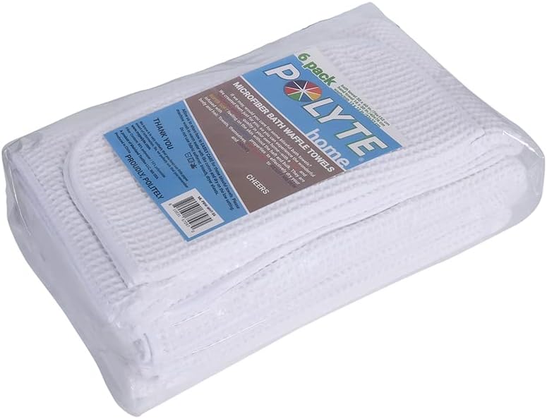 Комплект хавлиени кърпи от микрофибър POLYTE Oversize, 60 x 30 см, Быстросохнущий, гладка, 6 бр. (Бял, вафельного