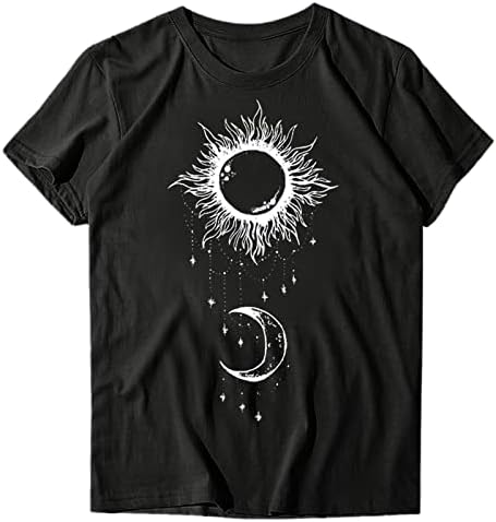 Kaniem/ Дамски Тениски, Графична Дамски Ежедневни Тениска, Тениска с Принтом на Слънцето, Луната, Звездите,