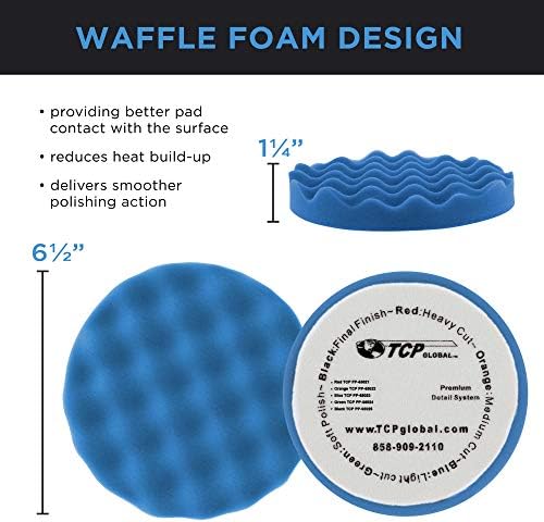 Полироль за полиране на TCP Global 6,5Blue Waffle Light Grip Cut Foam Polish Баба Pad - DA Hook & Loop