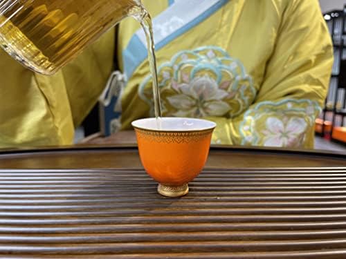 Твърди оранжево-златисто-бяла керамична чаша с дизайн в стил на будизма, Керамични чай комплект за чай, керамична