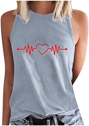 Риза с Сердцебиением за Жени, Тениски с Графичен Принтом Love Heart, Върхове с Кръгло Деколте Без Ръкави в Свети