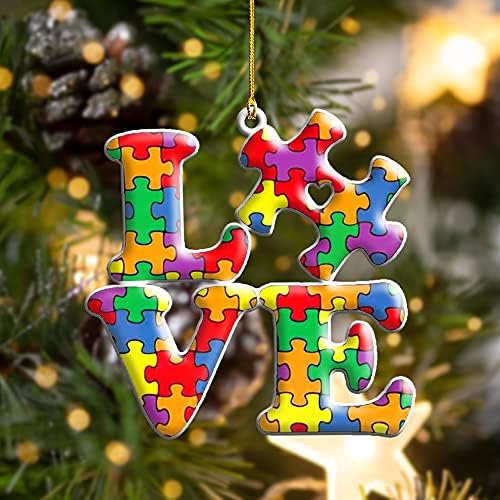 Любовта към Аутизъм, Дар надежда за хората с аутизъм, Украса за Коледната елха, Декор, Прозрачно Пластмасово